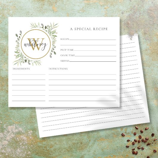 Elegante Script Goud Monogram Groenery Receptkaart