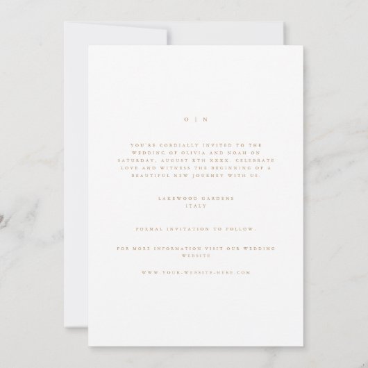 Elegante script goud & witte Save The Date-kaart  Aankondiging (Achterkant)