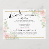 Elegante script gouden blush bloemige trouwdetails informatiekaartje (Voorkant)