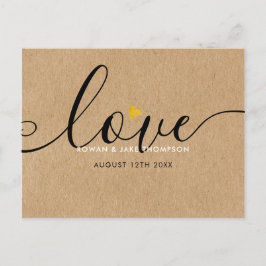 Elegante Script Gouden Hart Bedankt Rustieke Kraft Briefkaart