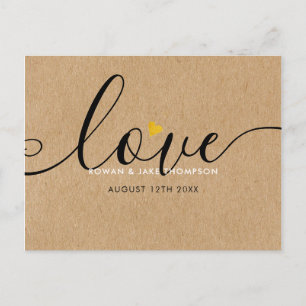 Elegante Script Gouden Hart Bedankt Rustieke Kraft Briefkaart