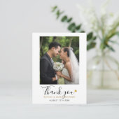 Elegante Script Gouden Hart Trouwfoto Bedankt Briefkaart (Staand voorkant)