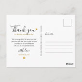 Elegante Script Gouden Hart Trouwfoto Bedankt Briefkaart (Achterkant)