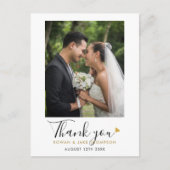 Elegante Script Gouden Hart Trouwfoto Bedankt Briefkaart (Voorkant)