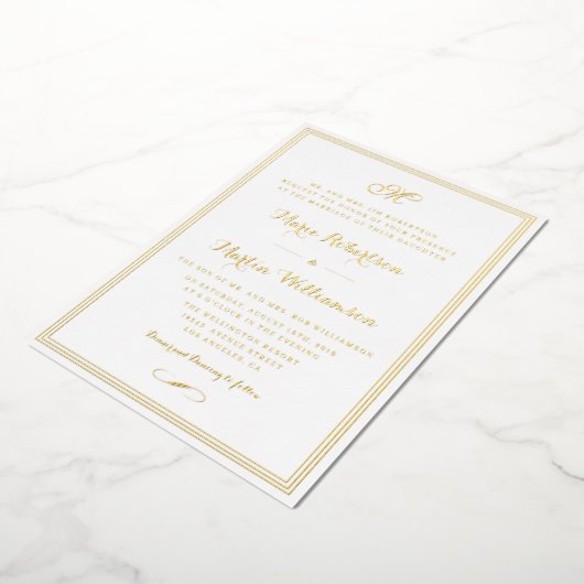 Elegante script gouden lijst huwelijksuitnodiging folie uitnodiging (Gedraaid)