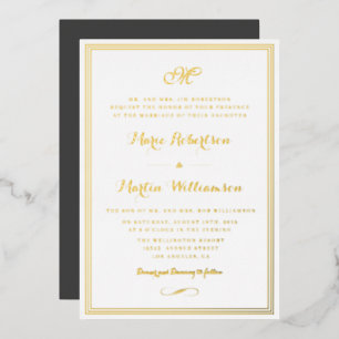 Elegante script gouden lijst trouwuitnodiging folie uitnodiging