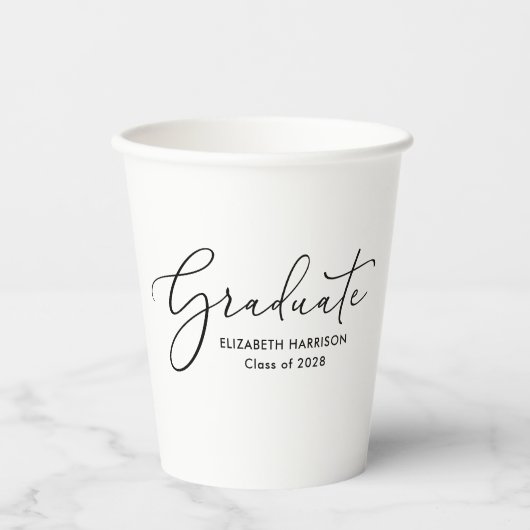 Elegante Script Graduation Party Paper Cups Papieren Bekers (Voorkant)
