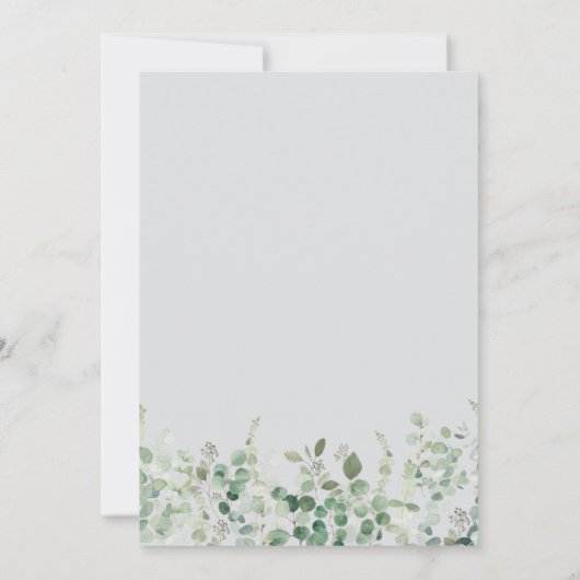 Elegante script groen bloemenbruiloft uitnodiging (Achterkant)