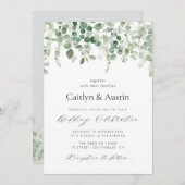 Elegante script groen bloemenbruiloft uitnodiging (Voorkant / Achterkant)