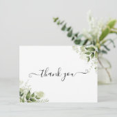 Elegante script groene bladeren bedankkaart (Staand voorkant)