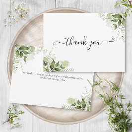 Elegante Script Groene Bladeren Bedankkaart