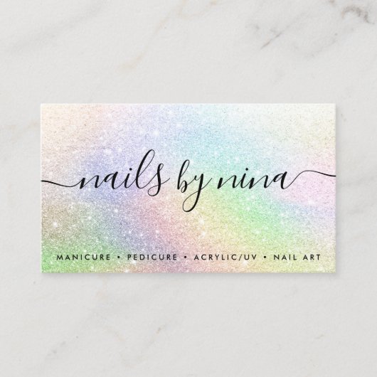 Elegante script handtekening holografie regenboog  visitekaartje (Voorkant)