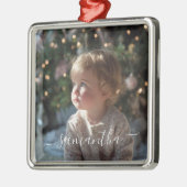 Elegante script handtekening naam foto metalen ornament (Links)