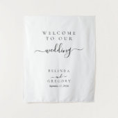Elegante Script Hartelijk Welkom Op Onze Bruiloft Wandkleed (Voorkant)