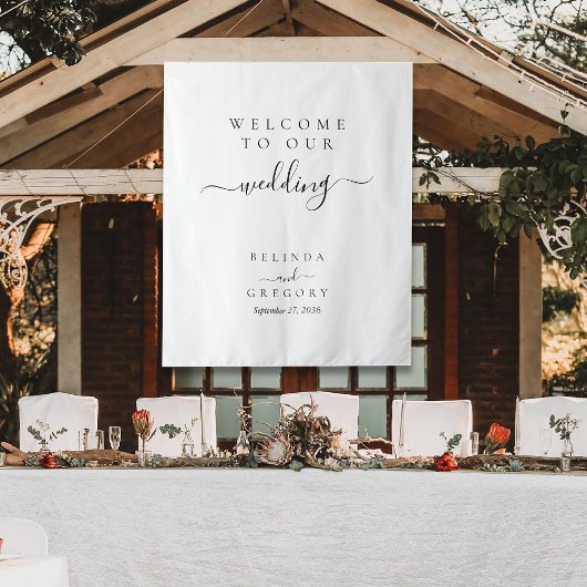 Elegante Script Hartelijk Welkom Op Onze Bruiloft Wandkleed