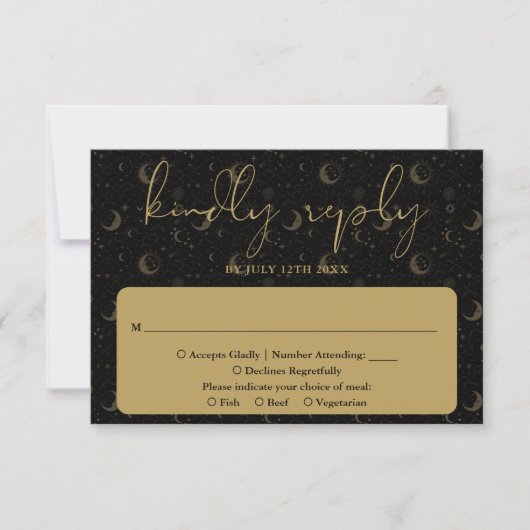 Elegante Script Himmelse Mysterieuze Huwelijk RSVP Kaartje (Voorkant)