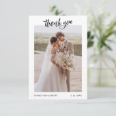 Elegante Script Huwelijk 2-Foto Bedankkaart (Staand voorkant)