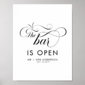 Elegante Script Huwelijk De Bar is Open Dranken  Poster (Voorkant)