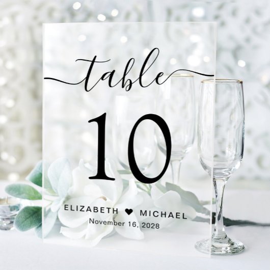 Elegante script huwelijks tafelnummer matglas acryl bord