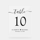 Elegante script huwelijks tafelnummer matglas acryl bord (Voorkant)