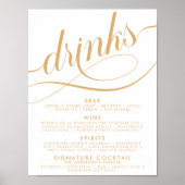Elegante script huwelijksdranken gouden bar menu poster (Voorkant)