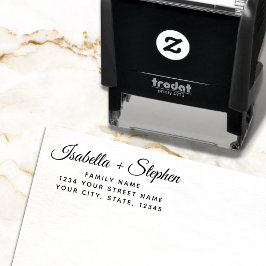 Elegante script huwelijksfamilienaam retouradres zelfinktende stempel