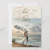Elegante script huwelijksfoto crème bedankkaart (Voorkant)