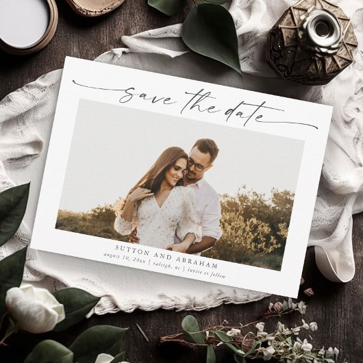 Elegante script huwelijksfoto kaart