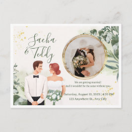 Elegante script huwelijksfoto save the date aankondigingskaart