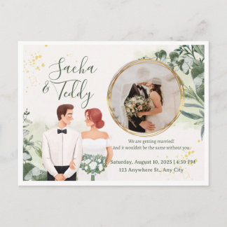 Elegante script huwelijksfoto save the date aankondigingskaart