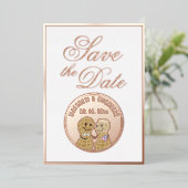 Elegante script huwelijksfoto save the date folie uitnodiging (Staand Voorkant)