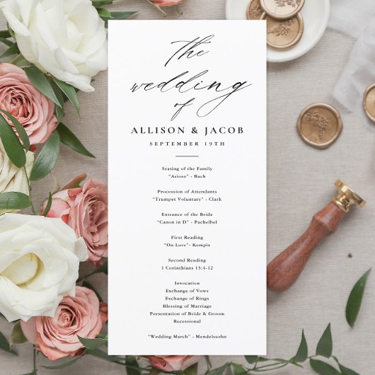 Elegante Script Huwelijksprogramma's Zwart en Wit