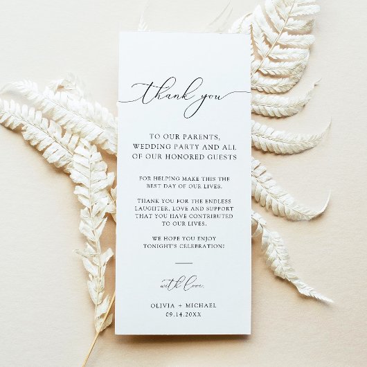 Elegante script huwentafel bedankkaartjes menu