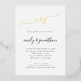 Elegante Script Initiaal QR Code Huwelijk Echt Folie Uitnodiging