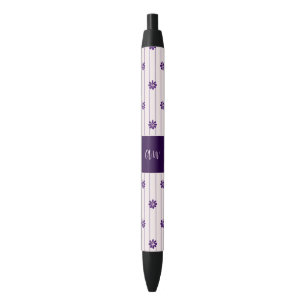 Elegante Script Initialen - Flowers & Stripes Zwarte Inkt Pen