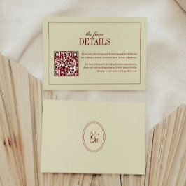 Elegante Script Ivoor Crème QR Code Huwelijksdetai Informatiekaartje