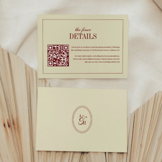 Elegante Script Ivoor Crème QR Code Huwelijksdetai Informatiekaartje