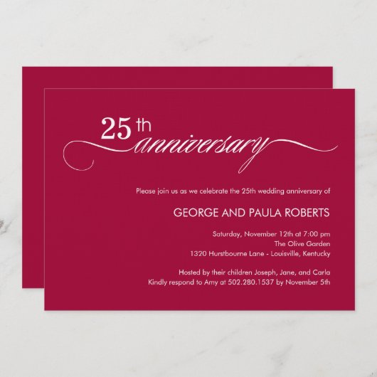 Elegante Script Jubileum Uitnodiging (Framboos) (Voorkant / Achterkant)