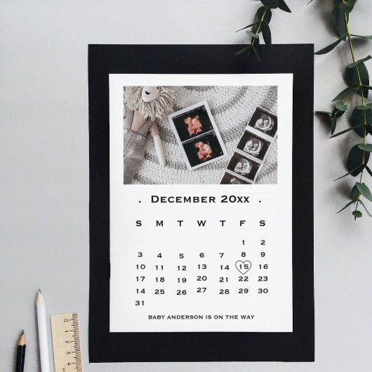 Elegante Script Kalender Zwangerschap aankondiging