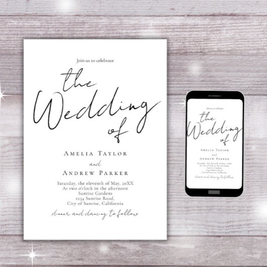 Elegante script kalligrafie eenvoudige QR-code bru Kaart