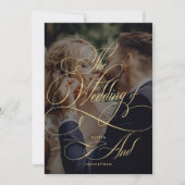 Elegante script kalligrafie foto zwart bruiloft kaart (Voorkant)