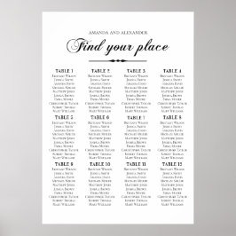 Elegante script kalligrafie huwelijks zitplaatskaa poster