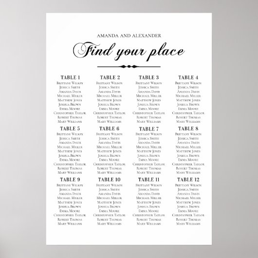 Elegante script kalligrafie huwelijks zitplaatskaa poster (Voorkant)