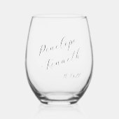 Elegante Script kalligrafie minimale bruiloft Cust Wijnglas Zonder Voet (Voorkant)