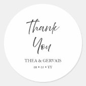 Elegante Script kalligrafie minimale witte bruilof Ronde Sticker (Voorkant)