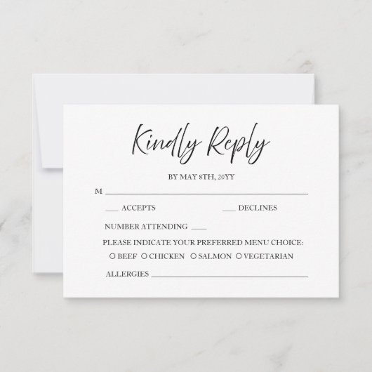 Elegante Script kalligrafie minimale witte bruilof RSVP Kaartje (Voorkant)