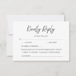 Elegante Script kalligrafie minimale witte bruilof RSVP Kaartje