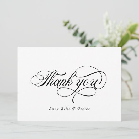 Elegante script kalligrafie moderne aangepaste nam bedankkaart (Staand voorkant)