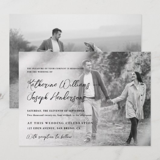 Elegante Script kalligrafie Moderne Foto & QR-code Kaart (Voorkant / Achterkant)