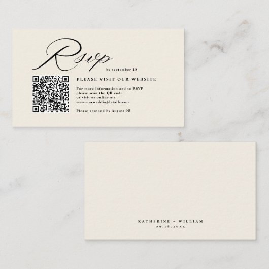 Elegante Script Kalligrafie & QR Code Wedding RSVP Informatiekaartje (Voorkant / Achterkant)